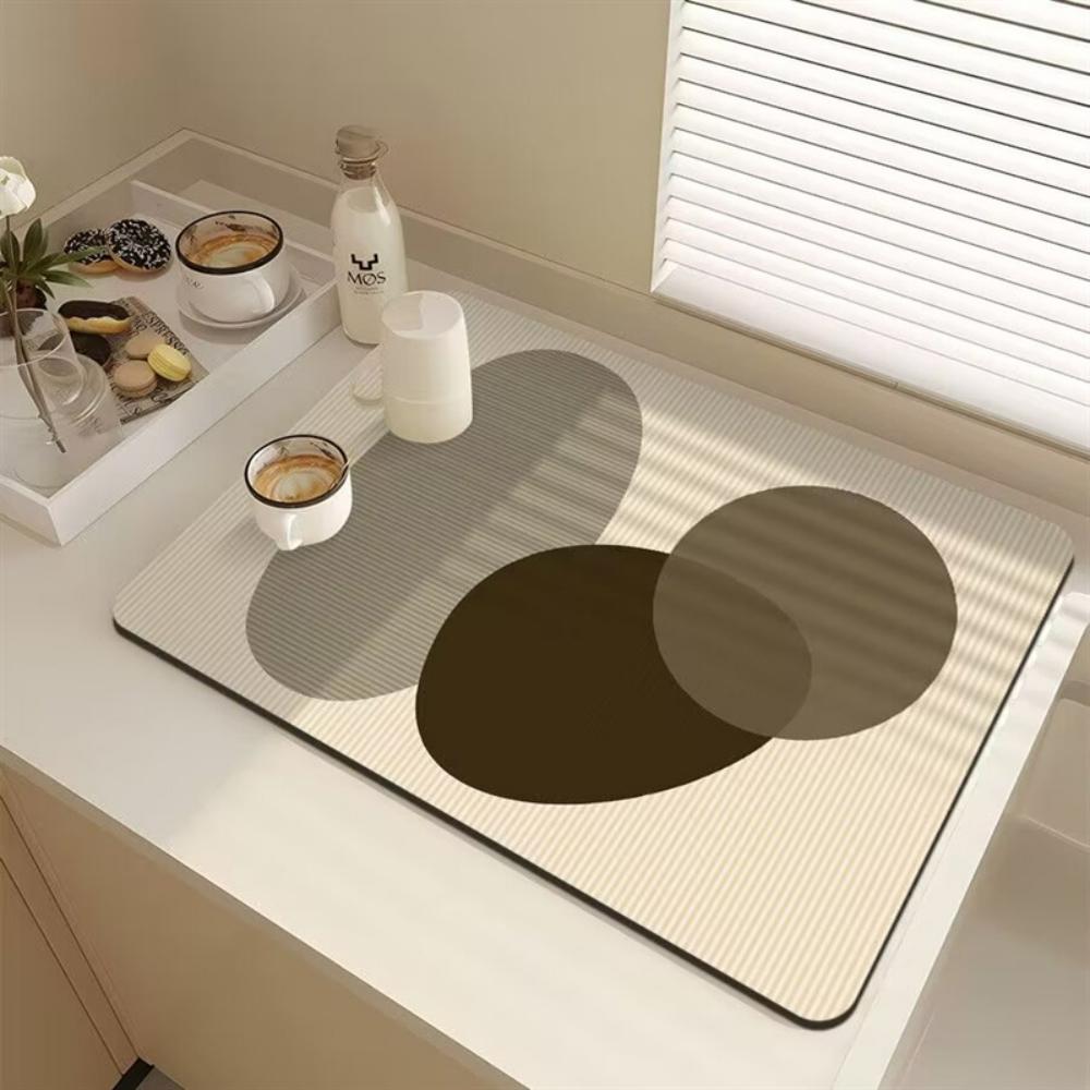 Stylish Line texture dot Diatom Mud Dish Drying Mat Super Absorbent NonSlip Kitchen Drain Pad For Tableware Coffee Machine Decor