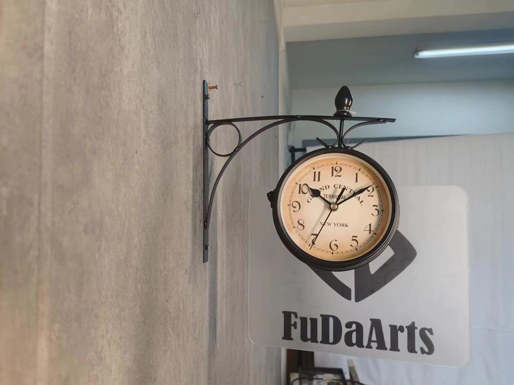 25X9X22CM Indoor Retro Style Decorative Garden Wall Mounted Metal Frame Clocks Black Double Sided Pendant Clock Dropshipping DDP