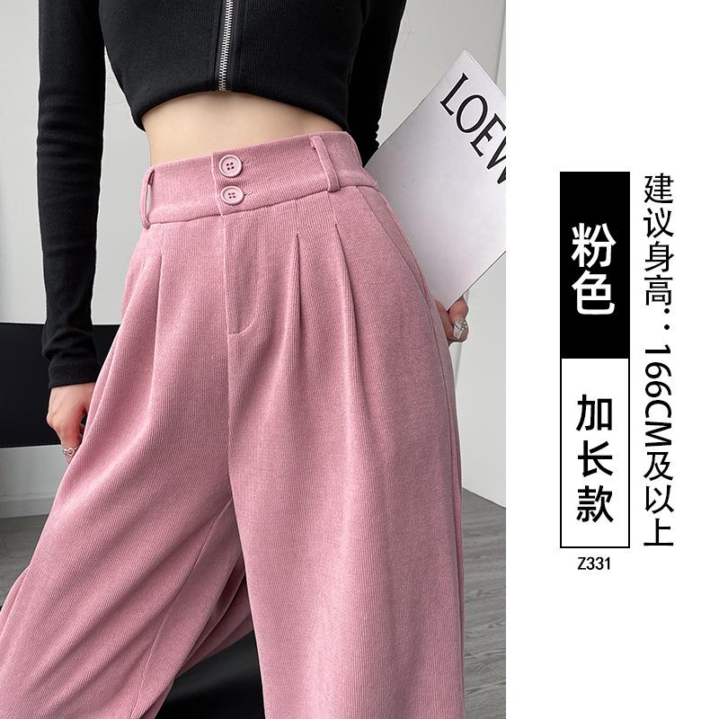 Corduroy suit pants women's autumn and winter new velvet coffee color casual and thin large size loose wide-leg pants