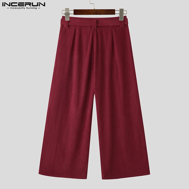 INCERUN Men Zip-up High Waist Casual Loose Long Texture Pants Trousers