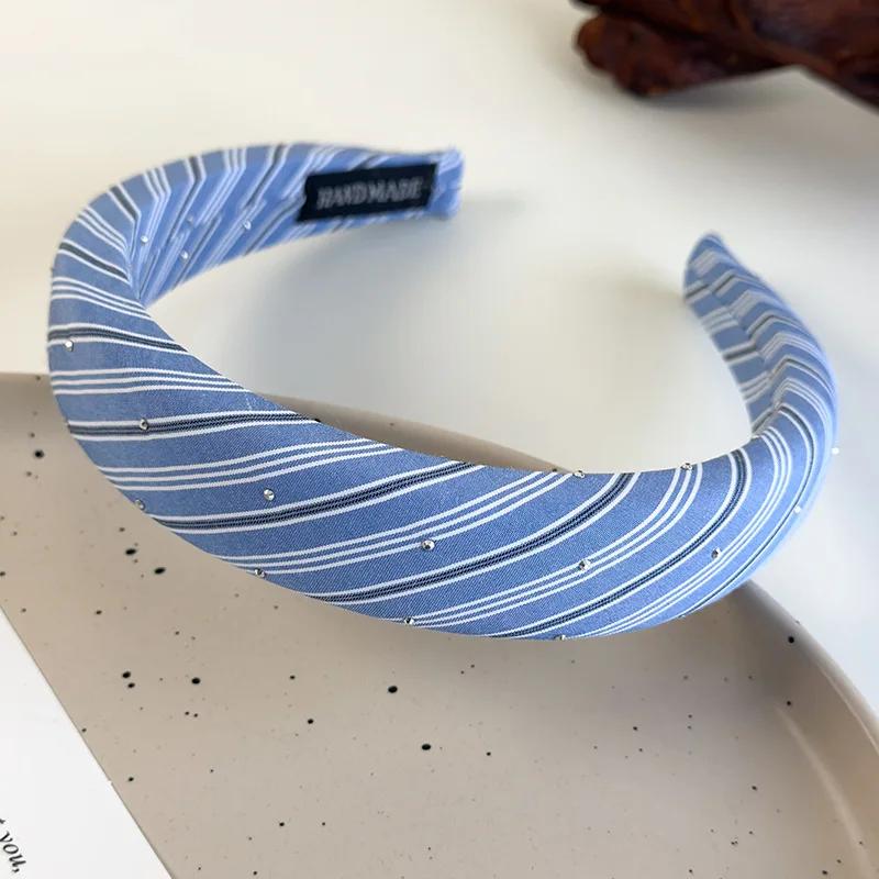 

Новые твиловые повязки на голову с губкой, пляжно-синие полосатые обручи для волос для женщин и девушек, милые элегантные резинки для волос, модный ретро головной убор