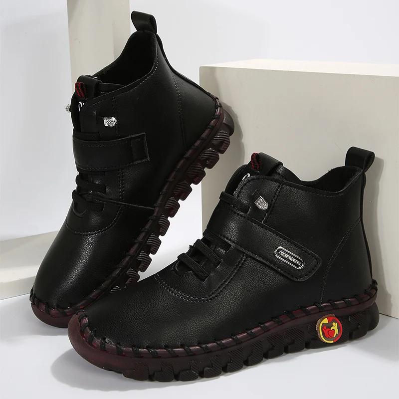 

Красные ботинки из искусственной кожи с мягкой подошвой, ортопедические, осенне-зимние, женские, больших размеров, флисовые, ботильоны для женщин, мокасины для мам 43 чёрный