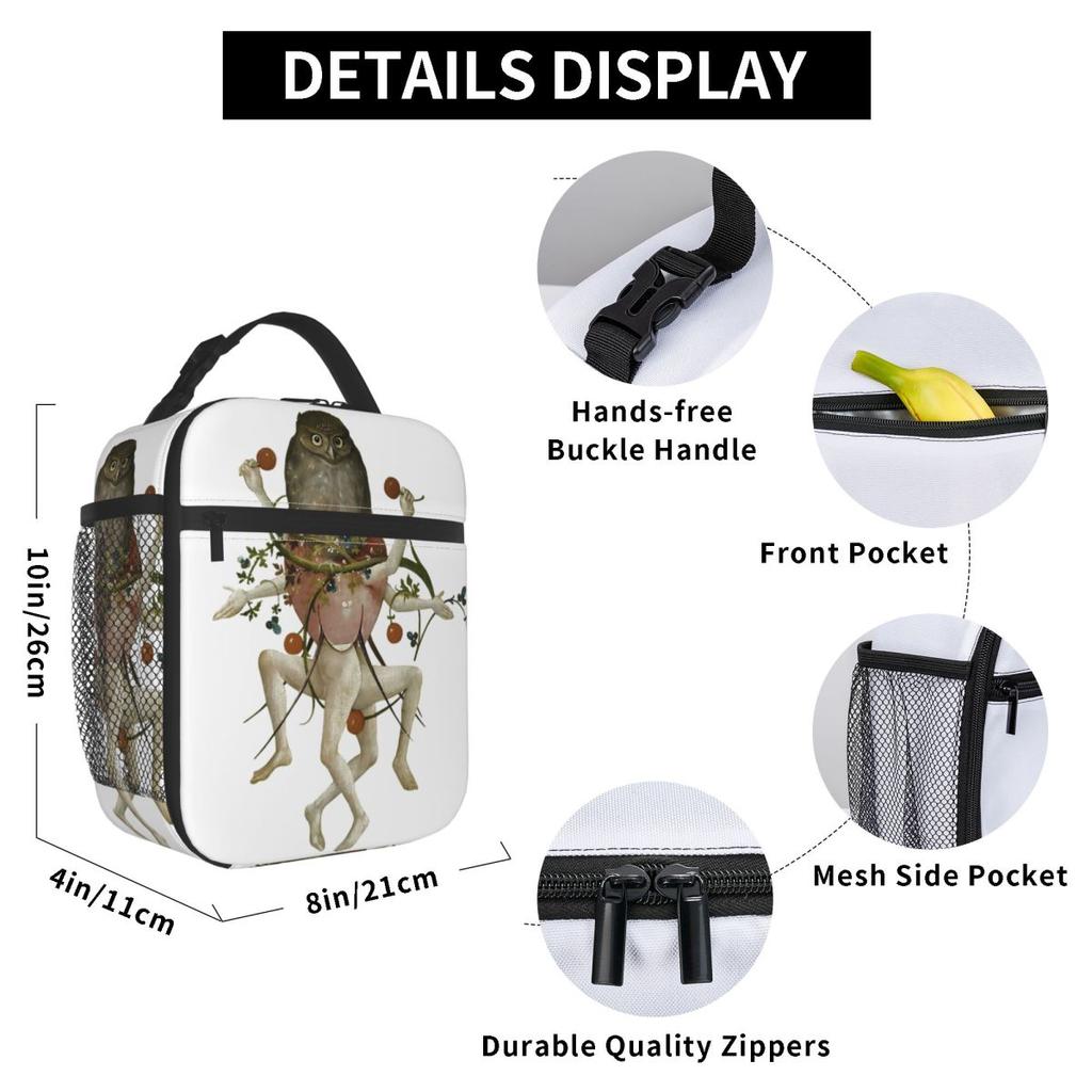 Hieronymus Bosch Dancing Owl Insulated Lunch Bag for Women Children Leakproof Food Boxes Thermal Lunch Box Tote
