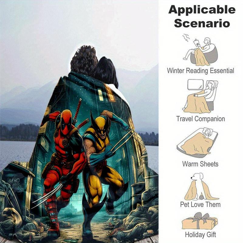 1pc Deadpool and Wolverine Printing Blanket - Soft, All-Season Throw for Living Room, Bedroom,Personalized Gift with Adorable Cartoon Design