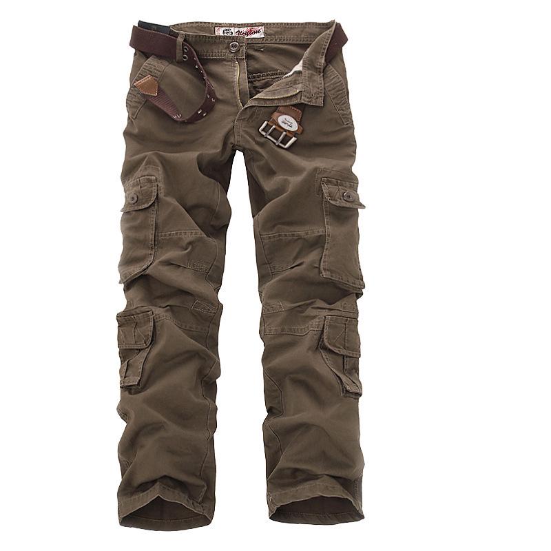 Men's Washed Cargo Pants with Multi Pockets - Casual, Plus Size, Long Fit