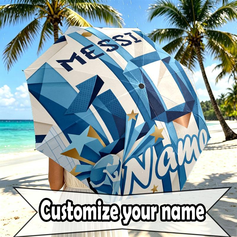 Custom Name Personalized Leo Messi Print Umbrella, Auto Open Close, 8‑Rib Sturdy Frame, Commute Camping Hiking Use, Birthday Gift