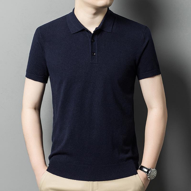 Men'S Thin Polo Shirt Lapel Solid Color Short-Sleeved Knitted T-Shirt High-End Medium And Thin Short-Sleeved Sweater