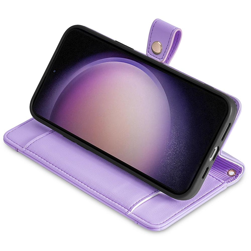 Zipper Pocket Phone Case for Samsung Galaxy S23 Card Slots Stand PU Leather Phone Cover with Straps