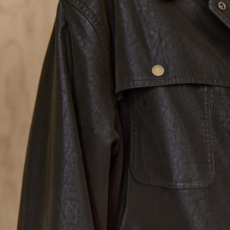 Maxza Peach Crack Fake Leather Work Jacket Ze10qj013nh