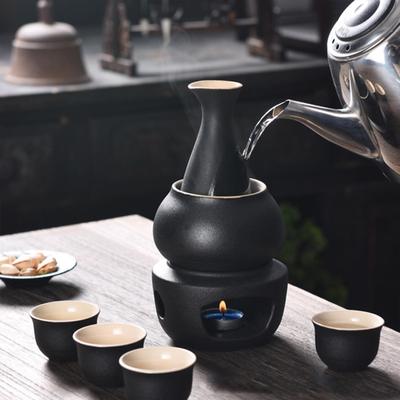 Sake Drink Storage Ceramic Set Includes Pot Cups Warmer Bowl for Japanese Style Home Gathering
