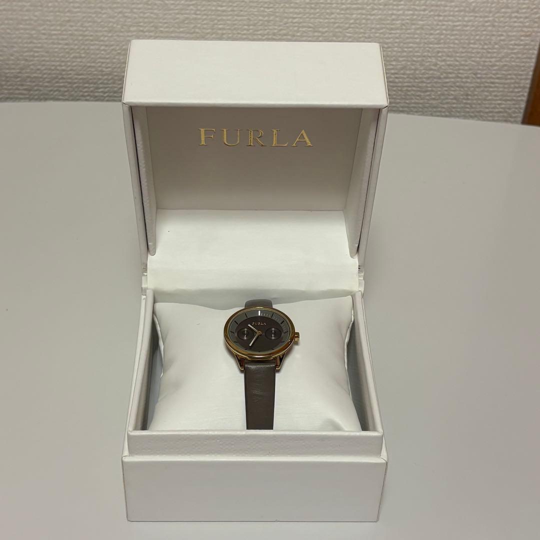 Used FURLA Greige analog clock with box