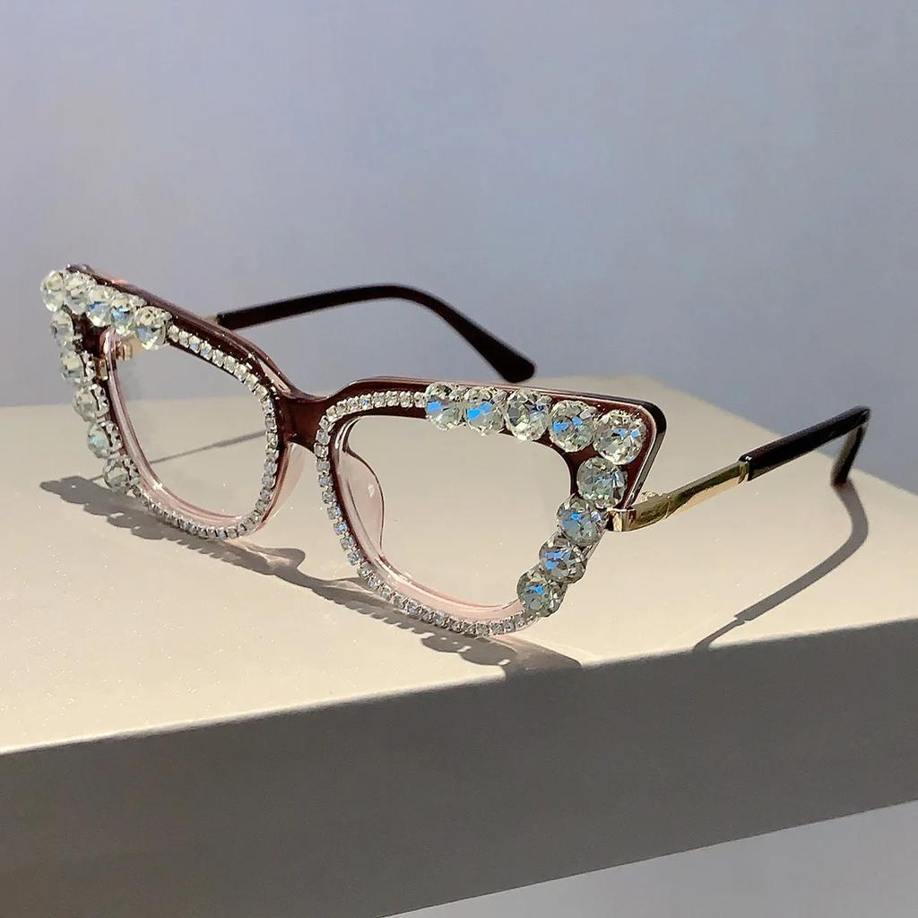 Vintage Anti Blue Light Optical Cat Eye Diamond Glasses Frame Women For Female Luxury Brand Designer Myopia Punk Shades Uv400