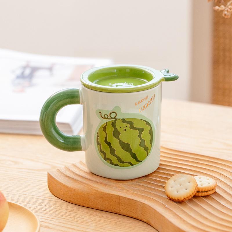 Creative Fruit Mug High Value Ceramic Cup with Lid for Home Office Drinking Cup Student Milk Cup Gift Cup