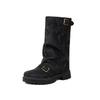 Pants Boots Belt Buckle Round Head Medium Boots Autumn and Winter Large Size Women's Boots