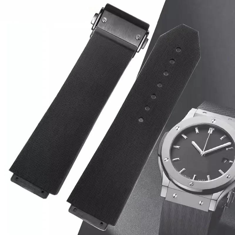 Dla HUBLOT BIG BANG Classic Fusion Series 25*19mm lub 25*17mm Wodoodporny Męski Silikonowy Pasek do Zegarka Czarny Akcesoria do Zegarków Pasek