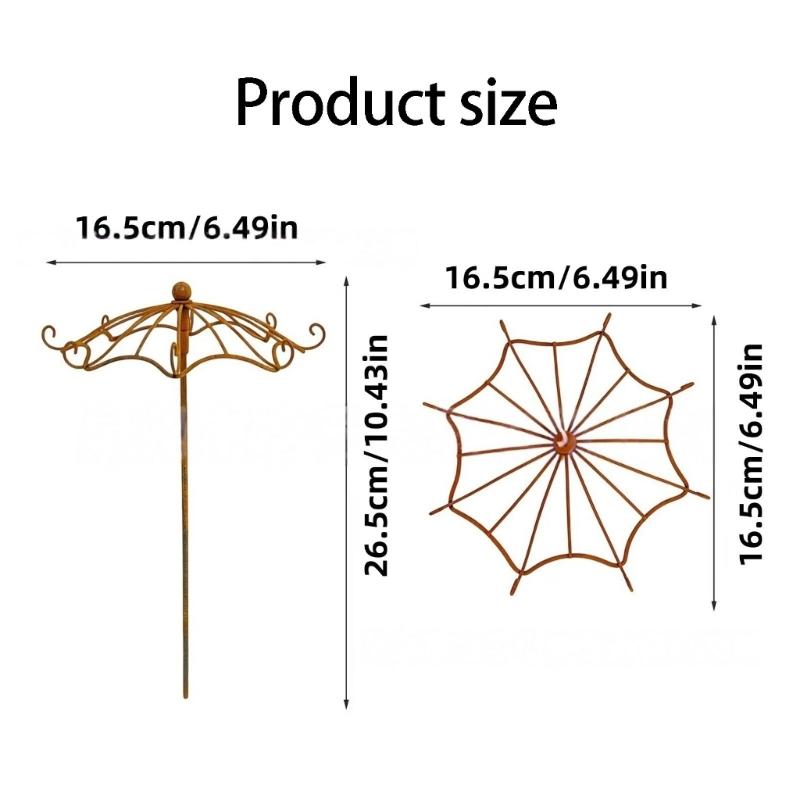 Umbrella Top Climbing Support Trellised for Potted Foliage, Metal Stake with Brown Finish for Balcony Displays, Outdoor Rows, and Small Outdoor