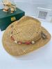 Womens Straw Western Hat With Beaded Band, Bohemian Beach Sun Hat For Summer Vacation