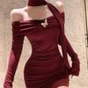 One-shoulder Sexy Halter Neck Long-sleeved Dress for Women In Autumn Slim Waist-hugging Skirt Pure Desire Tight Hip-wrapped Skirt