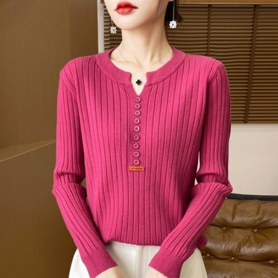 HNXC Autumn and Winter Women's Loose, Slimming, Fashionable and Versatile Fleece with Buckles and A Pull-out Round Neck Sweater