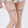 Women's Bowknot Tattoo Pantyhose - Sheer, Flesh-Tone Black Silk Stockings