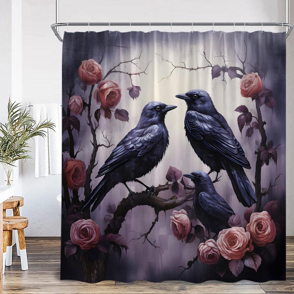 Tropical Leaf Parrots Shower Curtain Boho Vintage Floral Flower Hummingbird Plant Bathroom Decor Animal Print Modern Bath Curtai