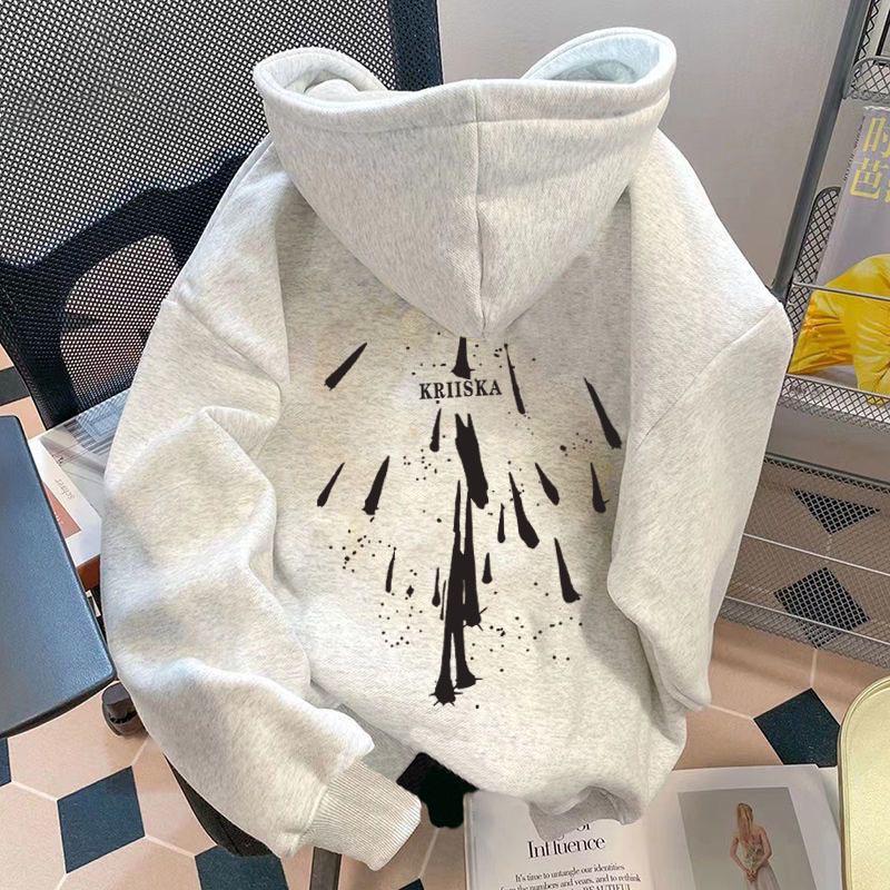 

Американское ретро худи из плотного флиса 500 г с капюшоном: Осень/Зима Универсальный Свободный Крой, Трендовый, Подходящий ко всему Топ M