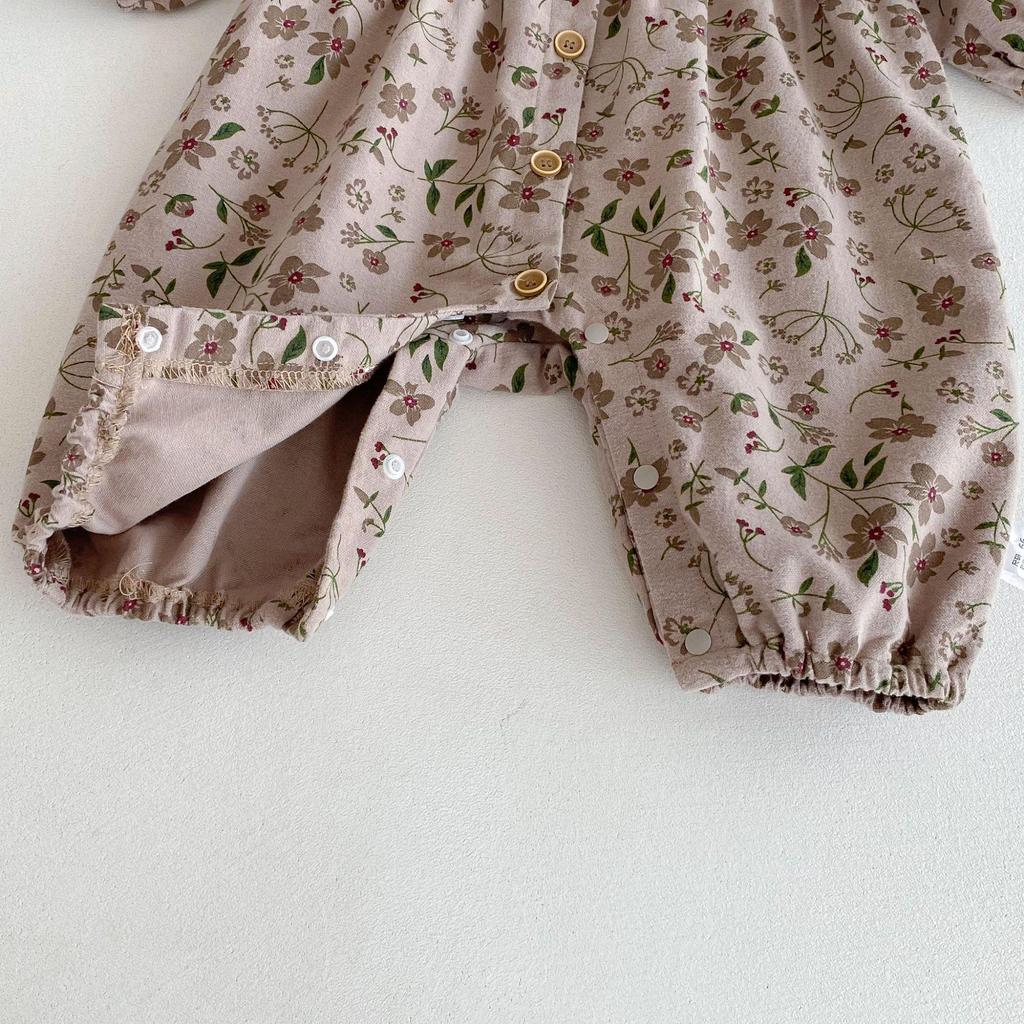 Korean Autumn Floral Romper: Stylish Newborn Cotton Crawling Suit with Peter Pan Collar
