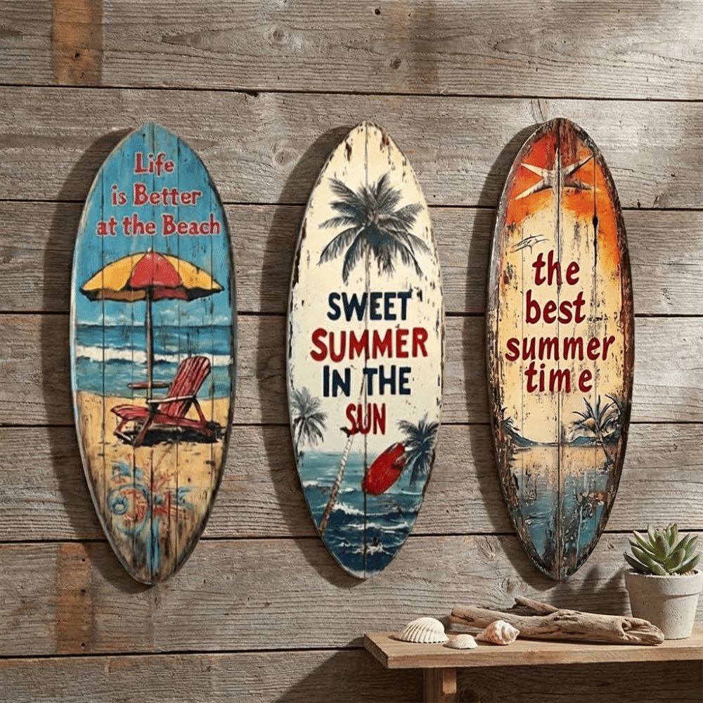 Summer Wooden Surfboards Wall Decor Colorful Surfboard Sign Ornament Festival Decor