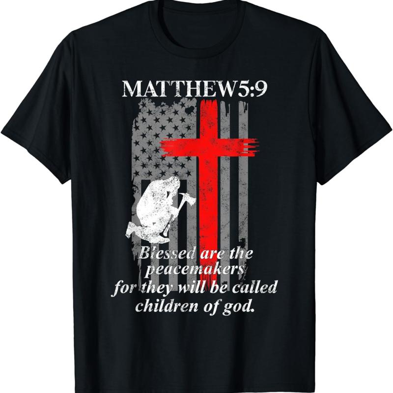 New Limited Thin Red Line Fireman Cross Bible Verse Firefighter Usa Flag T Shirt