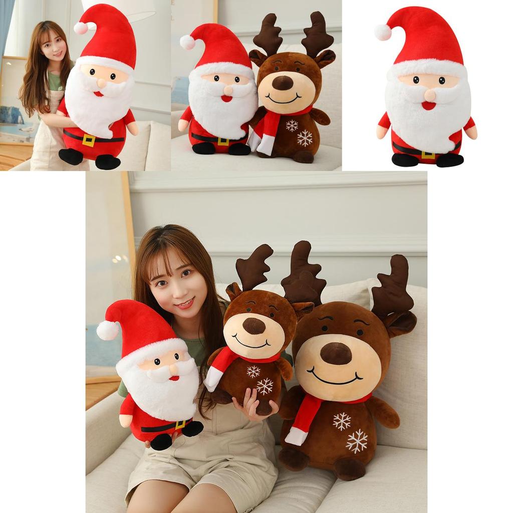 Christmas Santa And Reindeer Plush Set With Scarf For Home Party Decoration