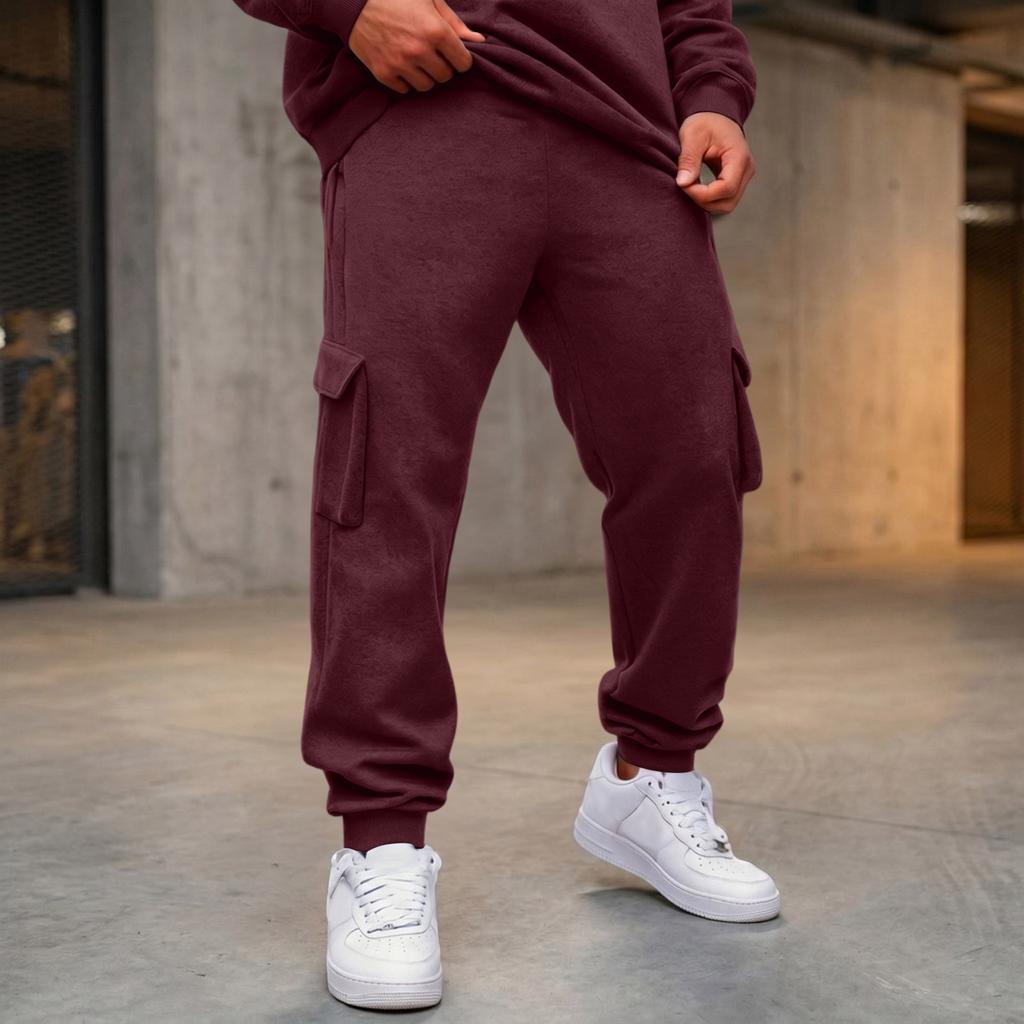 Herren Cargojogginghose mit 4 Taschen, Elastischer Bund mit Kordelzug, Lockere Passform, Verjüngtes Bein, Lässige Arbeitshose