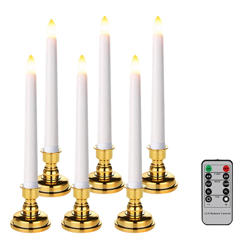 

Светодиодная свеча с таймером дистанционного управления и подсвечником, пылающие, мерцающие оконные свечи, рождественские украшения, лампа-свеча