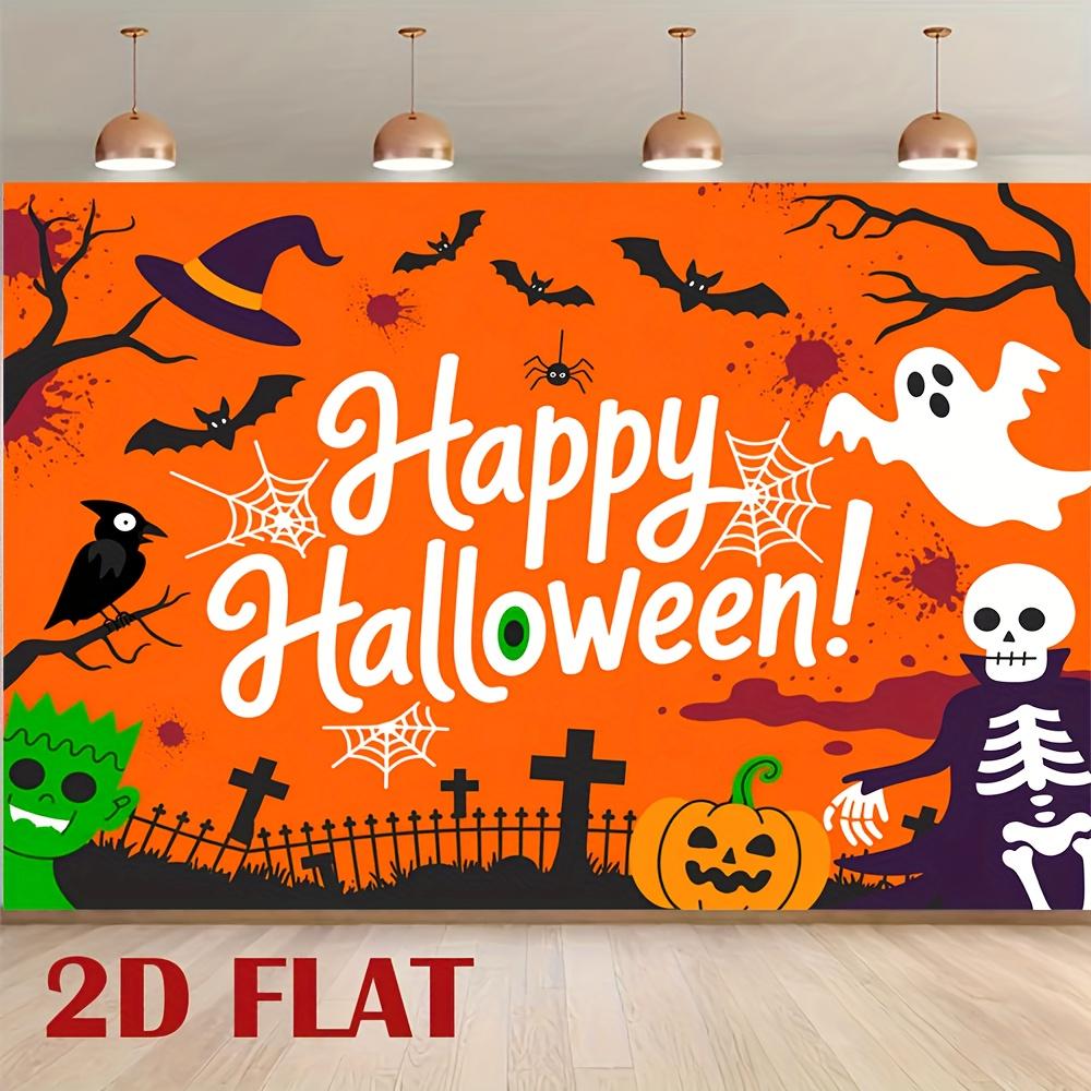 2D Planar Background Banner - Halloween Pumpkin Ghost Pattern Background Fabric, Party Supplies, Photography Background