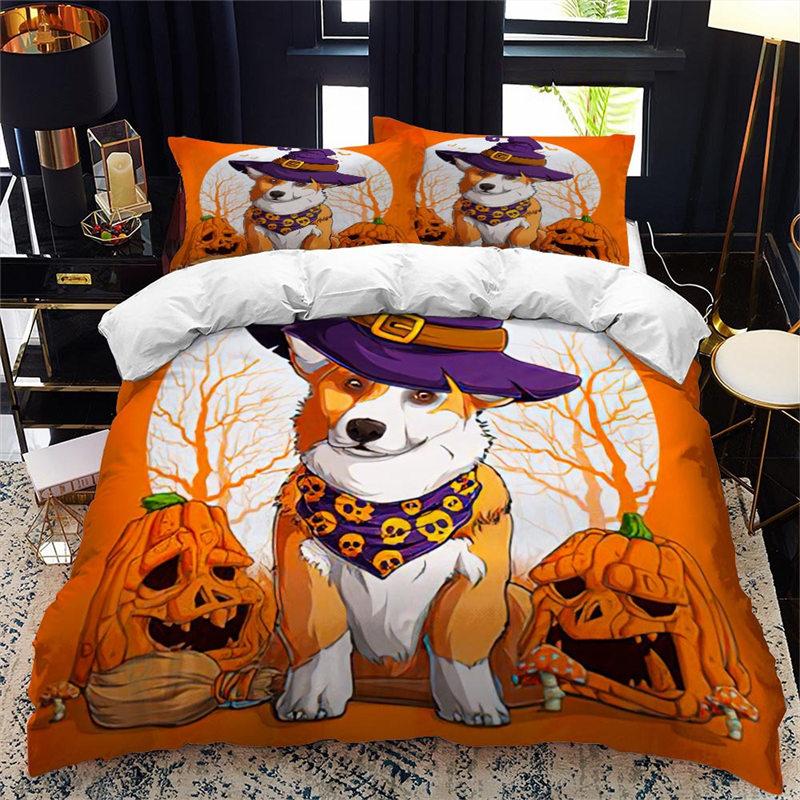 Halloween Duvet Cover King Microfiber Medieval Haunted Castle With Garden Pumpkins Dark Clouds Scary Nights Print Bedding Set