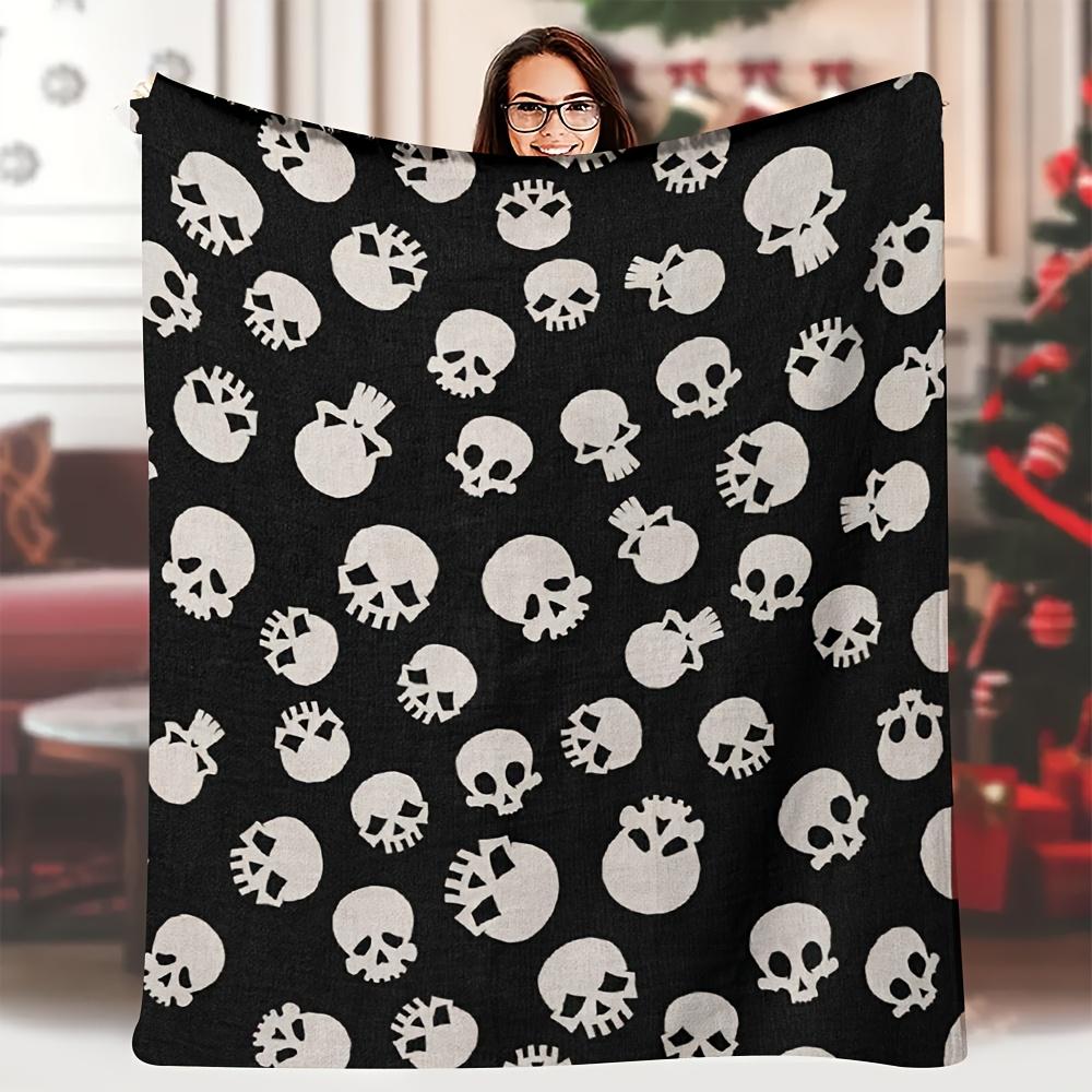 Extra Large 60x80 Inch Halloween Skull Print Blanket - Super Soft Cozy Throw for Sofa, Camping & Home Decor - Machine Washable