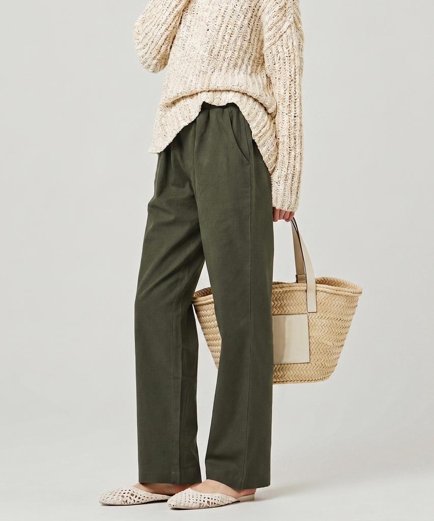 EASE Linen Elastic Waist Pants [Regular Fit]_Khaki_Unisex