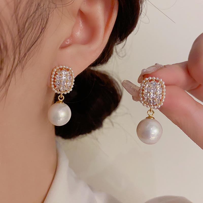 Fashion Delicate Korean Style Zircon Pearl Drop Earrings For Women