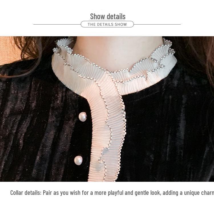 Women's Gold Velvet Lace Top - Stylish Spring/Autumn/Winter 2024