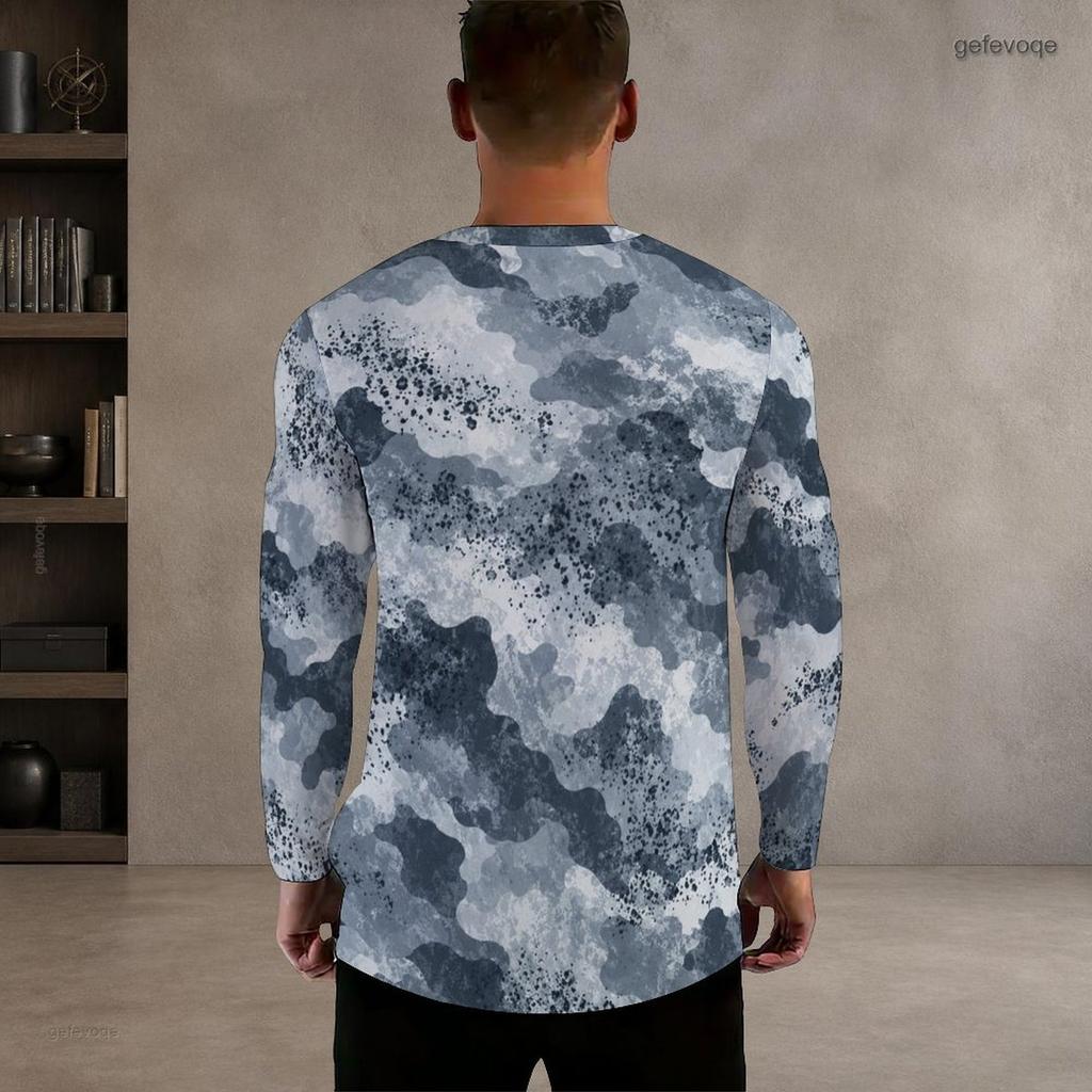Men Plus Size Camouflage Printed Round Neck Long Sleeve T Shirt Pullover Straight Hem