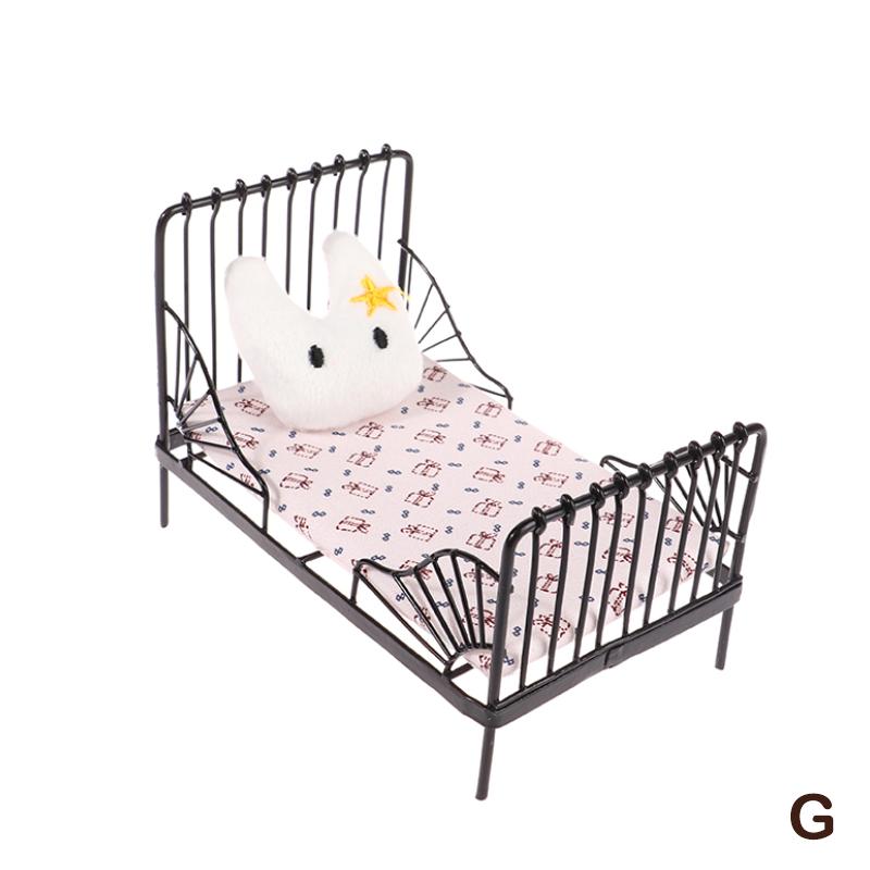 1:12 Dollhouse Mini European Iron Bed Cradle Bed Cushion Mattress Bedroom Decor