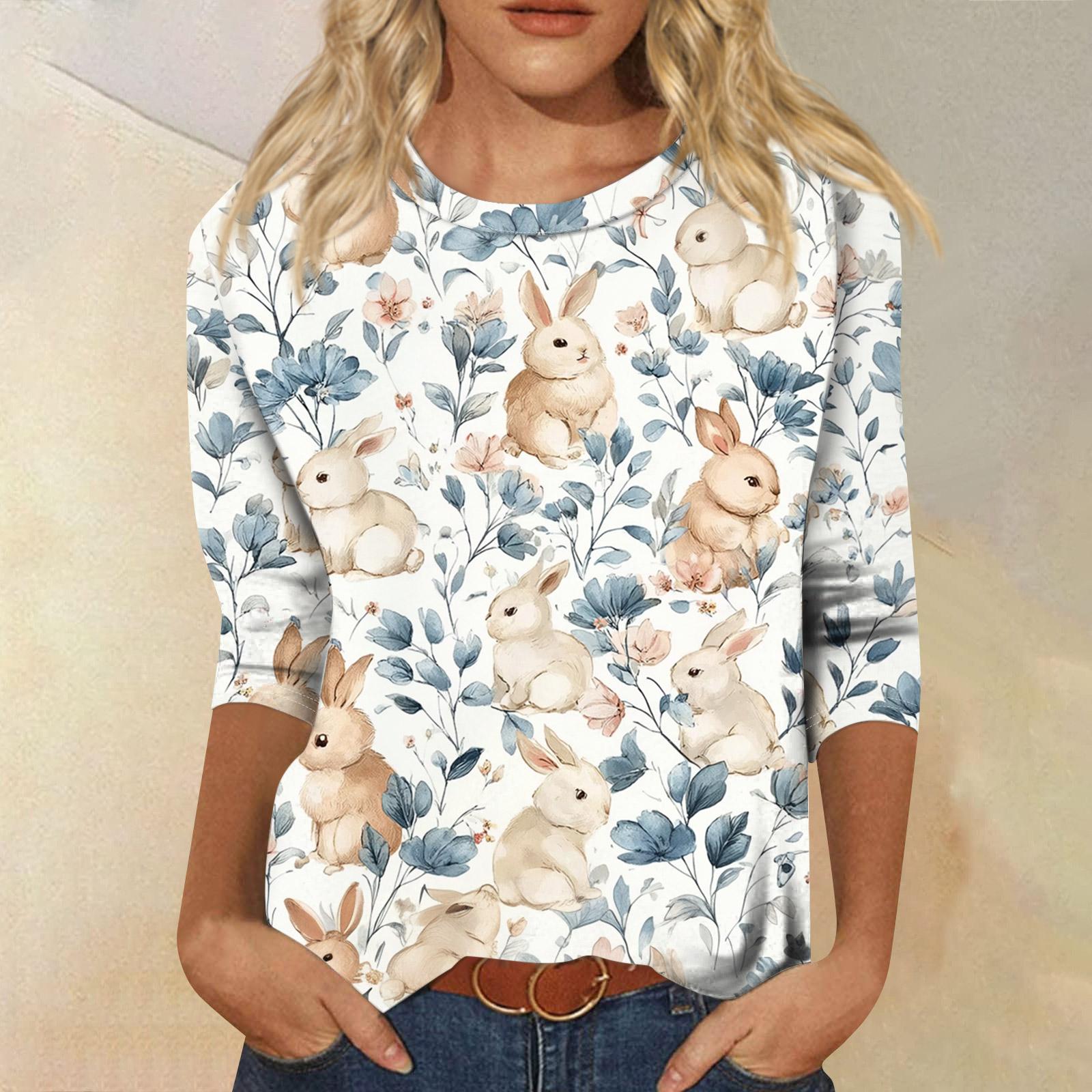 

Женский модный повседневный топ-свитер с рукавом три четверти, с пасхальным принтом, с круглым вырезом XXL белый