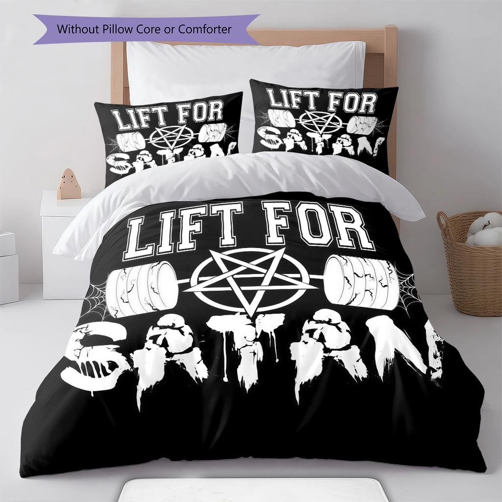 Bettwäsche mit Satansymbol-Muster, Steppbett-Set Bettbezug Kissenbezug Heim-Geburtstagsgeschenk (1 Bettbezug + 2 Kissenbezüge, ohne Füllung)