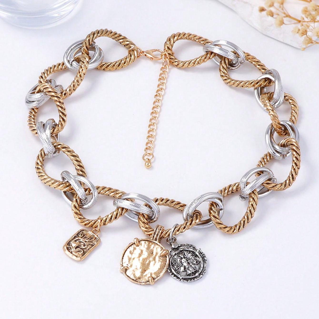 ZA Cross-border Personality Trend Alloy Women s Badge Design Fashion Necklace Geometric O-Shaped Interlocking Casual Versatile