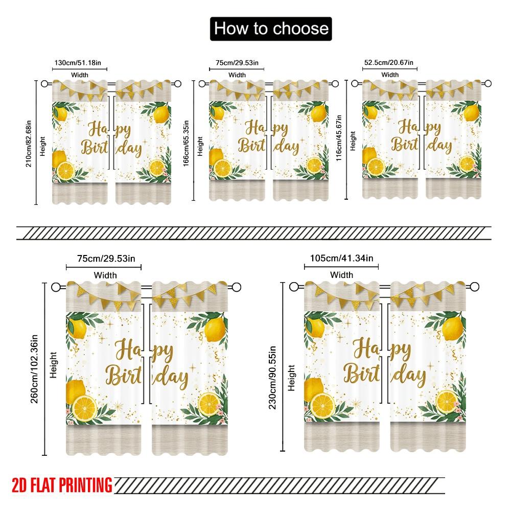 2 Stück 2D Flachdruck Szene Vorhang Alles Gute zum Geburtstag Zitronen-Thema Banner Stoff Ohne Strom Festliche Vorhänge Perfekt für