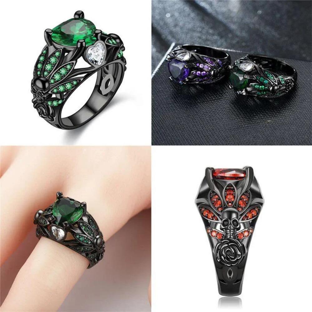 Gothic Black Skull Ring for Women, Purple Crystal CZ Stone, High Quality Statement Ring, Christmas Gift Jewelry for Women