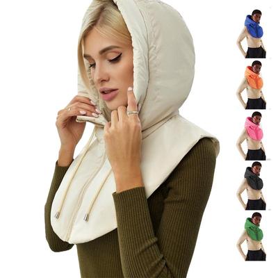 Winter Ultraleichte Daunen-Kapuzenhüte Für Damen Herren Warmer Ringschal Sturmhaube Hut Halsreißverschluss Kordelzug Mantel Schal Kurzes Tanktop