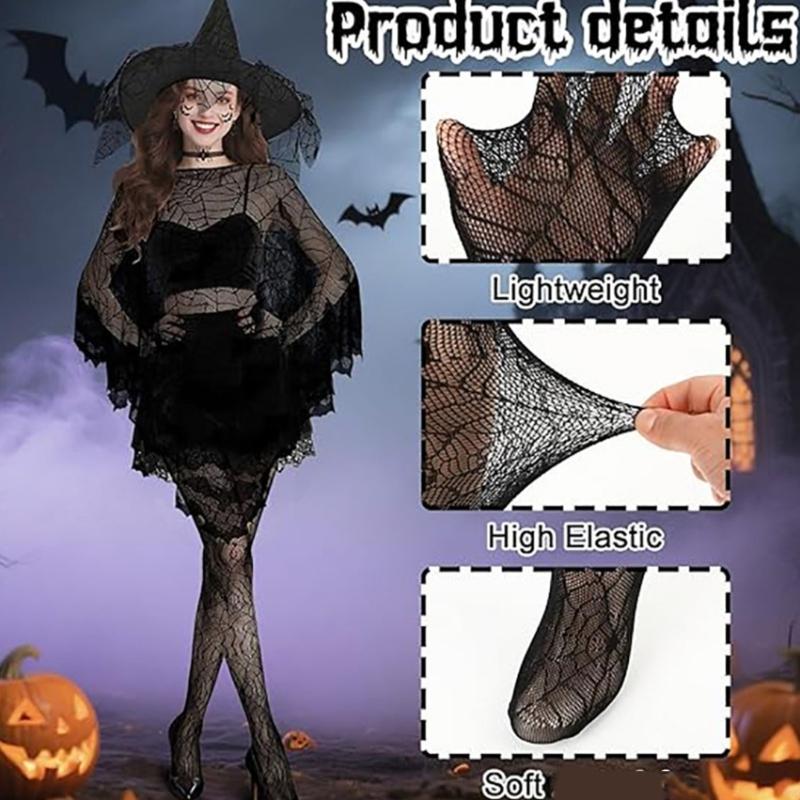 Spiders Costume Adult Cape Tights Necklace Chocker Earings Mask and Witch Hat Halloween Costume Outfit for Women