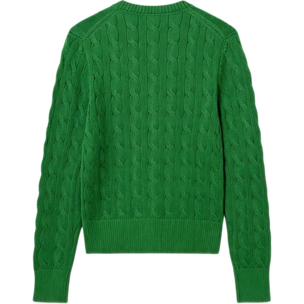 Polo Ralph Lauren SS25 Solid Color Cable Knit Crew Neck Long Sleeve Cardigan Women cardigans 211839418-028