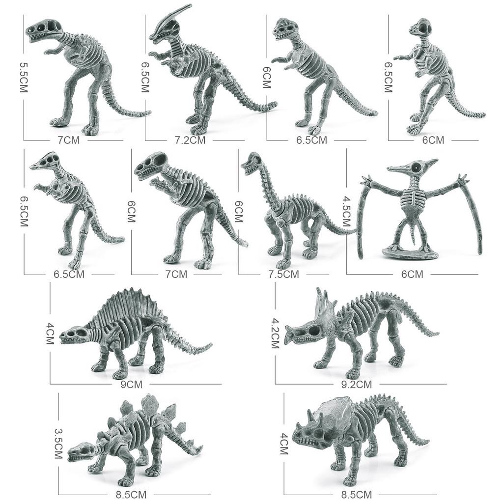Detailliertes graues PVC-Dinosaurierskelett-Set mit Triceratops und anderen Fossilien