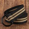 Casual Versatile Black Buckle Nylon Braided Belt Weave Waist Band Canvas Strap Double Ring Waistband